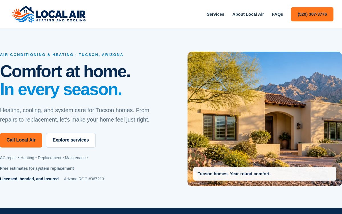 Local Air Heating and Cooling website preview